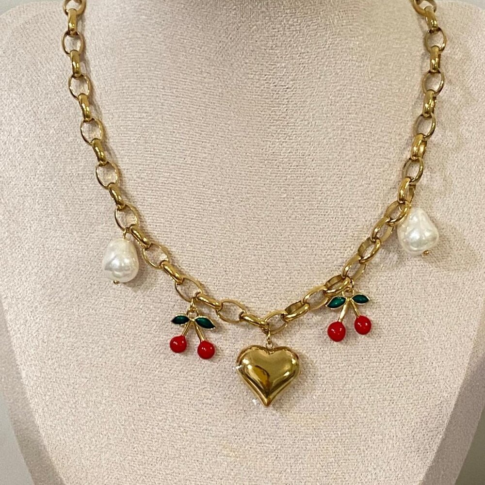 Geometric Fruit 316 Stainless Steel PVD Coated Chunky Chain Necklace